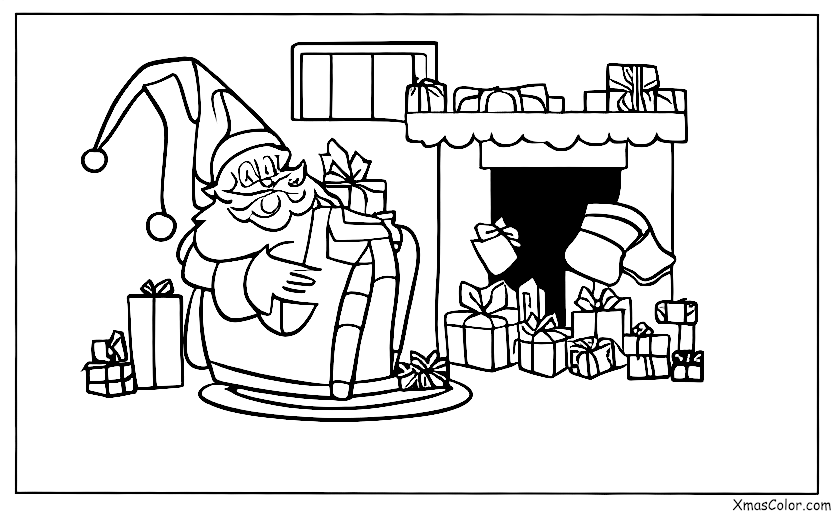 Noël / Achats de Noël: Père Noël descendant la cheminée