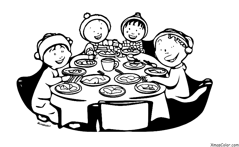 Noël / Amis: Amis de Noël partageant un repas