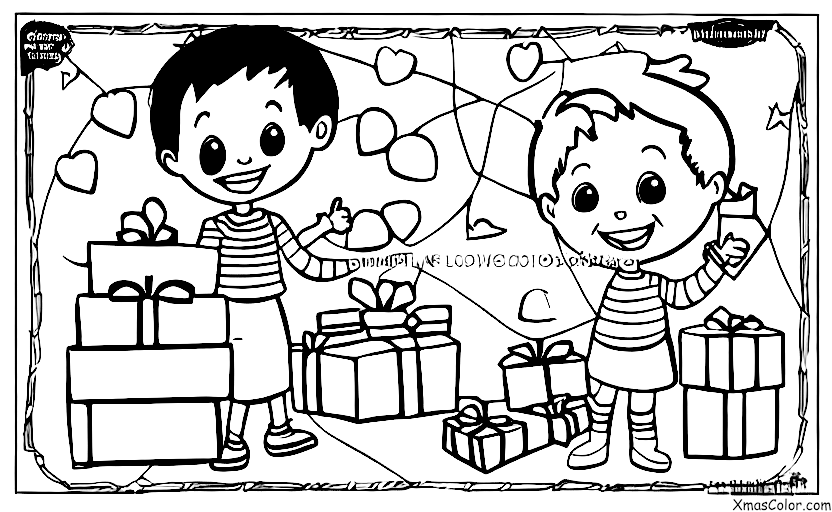 Noël / Amour: Un garçon donnant un présent à sa petite amie