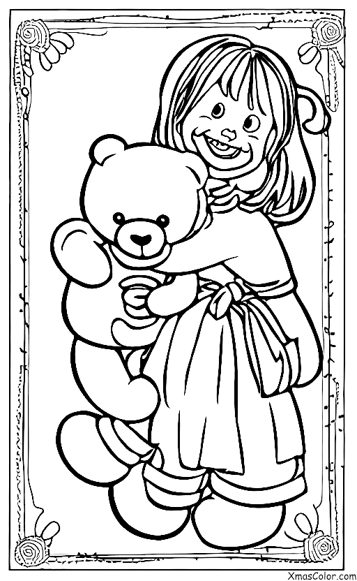 Noël / Amour: Une fille serrant son ours en peluche