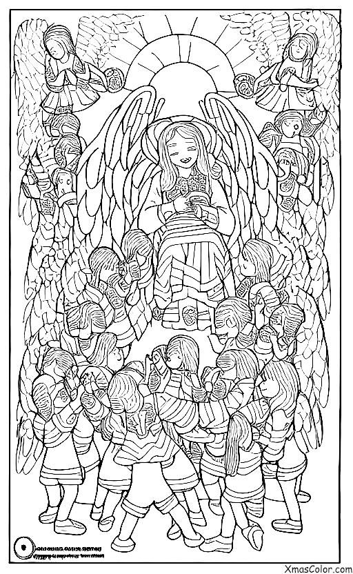 Noël / Anges de Noël: Un ange entouré d'un groupe d'enfants