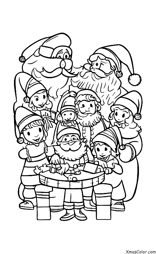 Noël / Atelier de Père Noël: Père Noël dans son atelier avec ses lutins