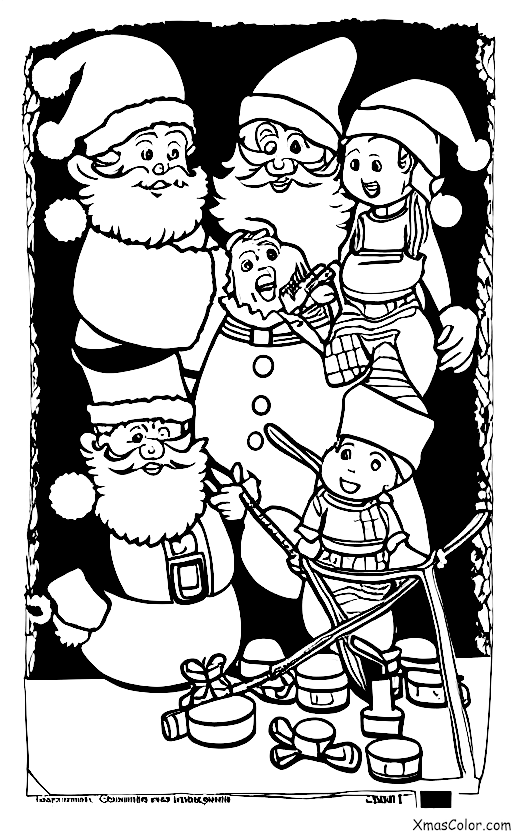 Noël / Atelier de Père Noël: Père Noël et ses lutins fabriquant un jouet
