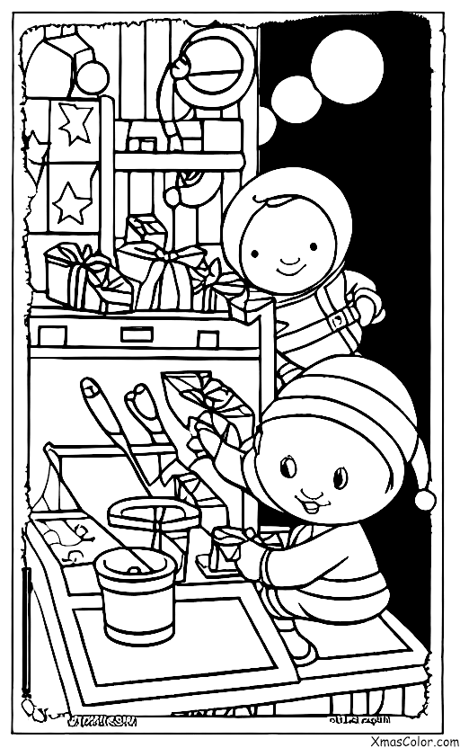 Noël / Atelier de Père Noël: Un elfe dans l'atelier du Père Noël