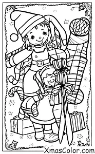 Noël / Bas de Noël: Sapin de Noël avec un elfe