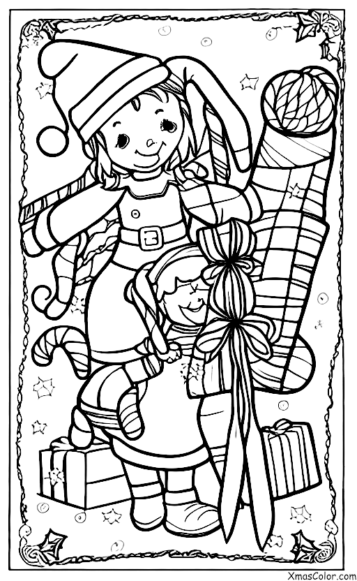 Noël / Bas de Noël: Sapin de Noël avec un elfe