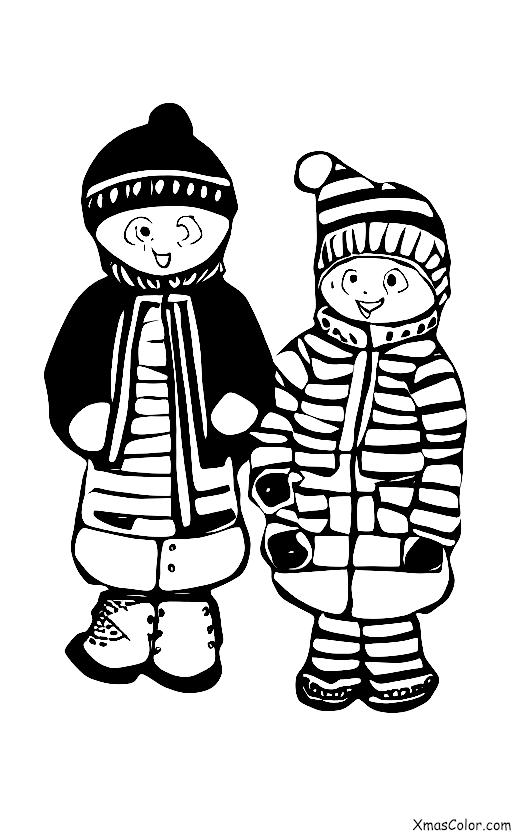 Noël / Bataille de boules de neige: Deux enfants ayant une bataille de boules de neige
