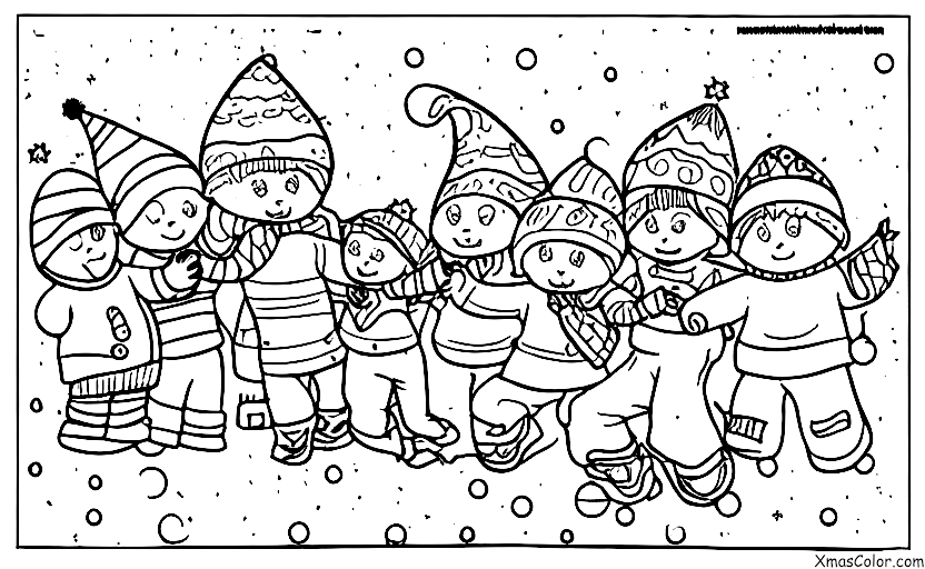 Noël / Bataille de boules de neige: Un groupe d'enfants ayant une bataille de boules de neige