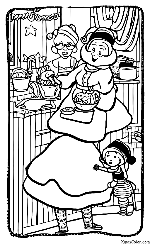 Noël / Biscuits de Noël: Mme Claus faisant des cookies