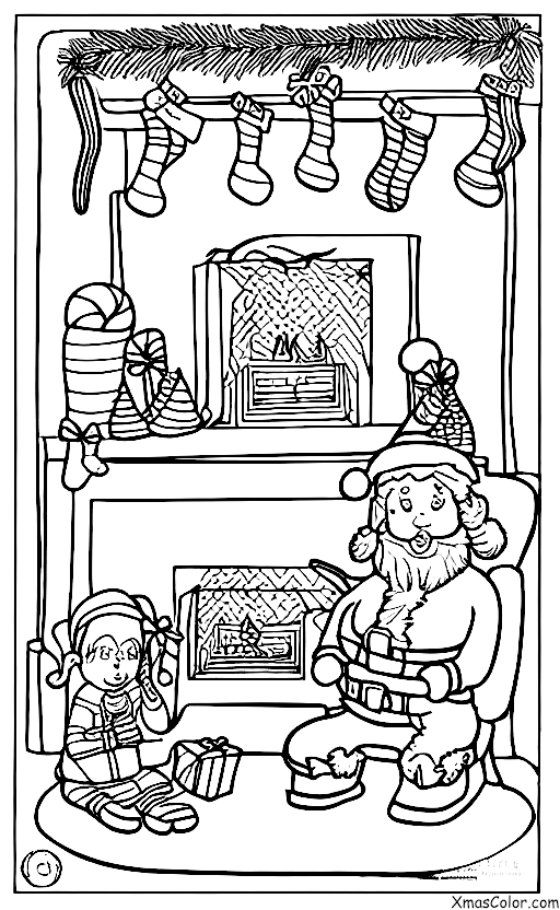 Noël / Blitzen: Blitzen et le Père Noël se reposent près de la cheminée