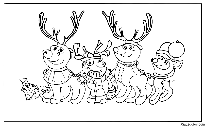 Noël / Blitzen: Blitzen et les autres rennes jouent dans la neige