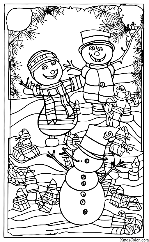 Noël / Bonhomme de neige: Le bonhomme de neige joue avec les enfants