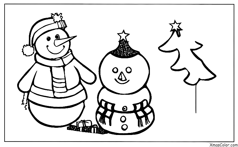 Noël / Bonhomme de neige: Le bonhomme de neige regarde les lumières de Noël