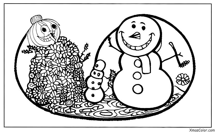 Noël / Bonhomme de neige: Le bonhomme de neige renifle les fleurs