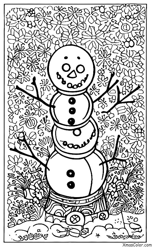 Noël / Bonhomme de neige: Un bonhomme de neige au milieu d'un champ de fleurs