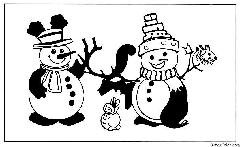 Noël / Bonhomme de neige: Un bonhomme de neige avec des animaux