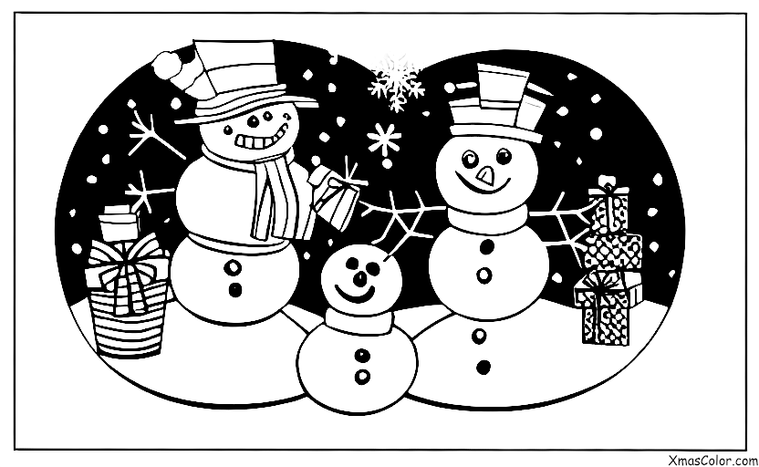 Noël / Bonhomme de neige: Un bonhomme de neige avec des cadeaux