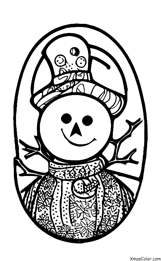Noël / Bonhomme de neige: Un bonhomme de neige avec un oiseau sur la tête