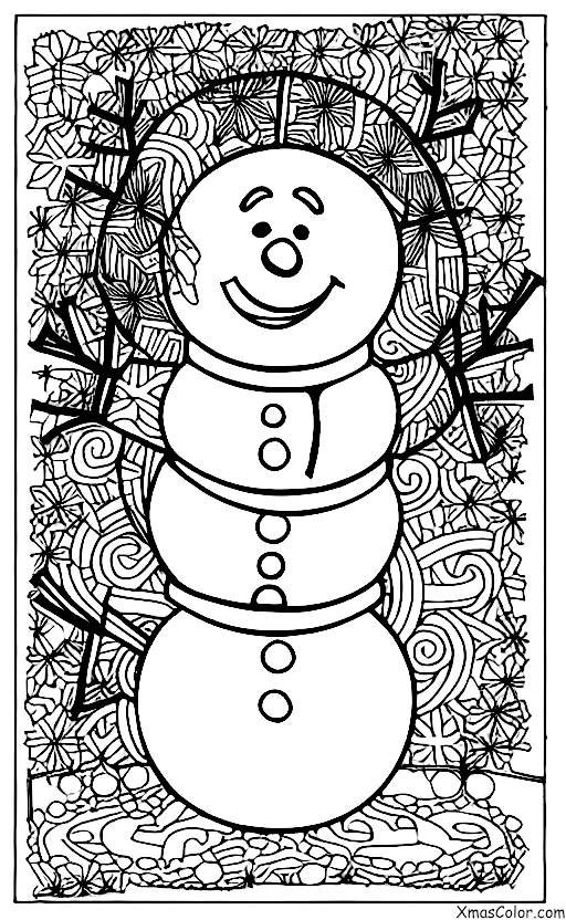 Noël / Bonhomme de neige: Un bonhomme de neige avec une couronne de Noël autour du cou