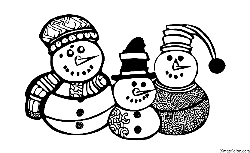 Noël / Bonhomme de neige: Un bonhomme de neige avec une famille d'oiseaux sur sa tête