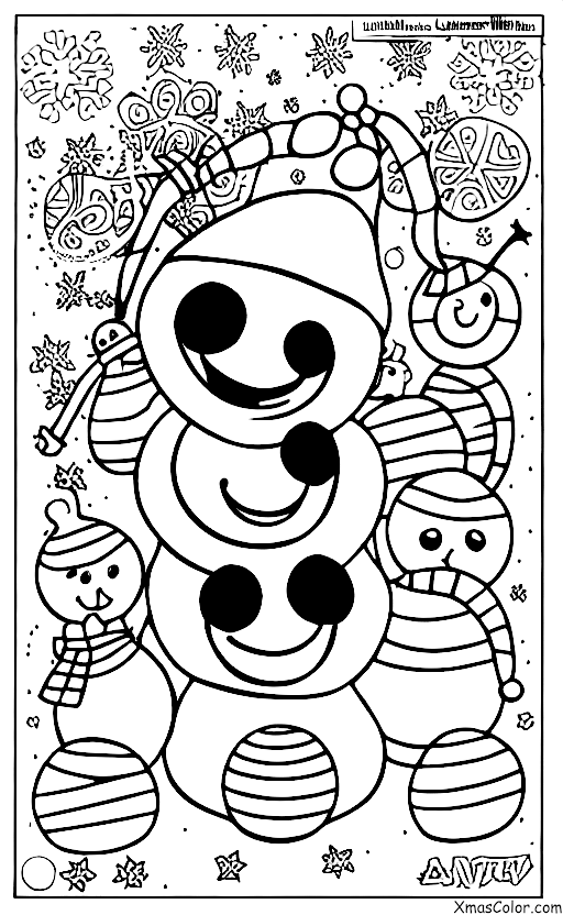 Noël / Bonhomme de neige: Un bonhomme de neige entouré de joyeux enfants