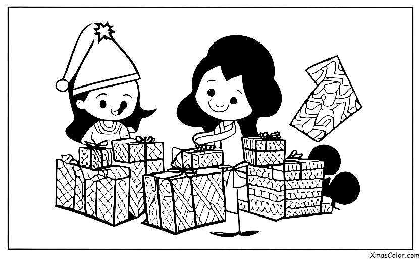 Noël / Cadeaux de Noël: Les enfants qui ouvrent les cadeaux le matin de Noël