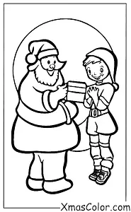 Noël / Cadeaux de Noël: Papa Noël donnant un cadeau à un enfant