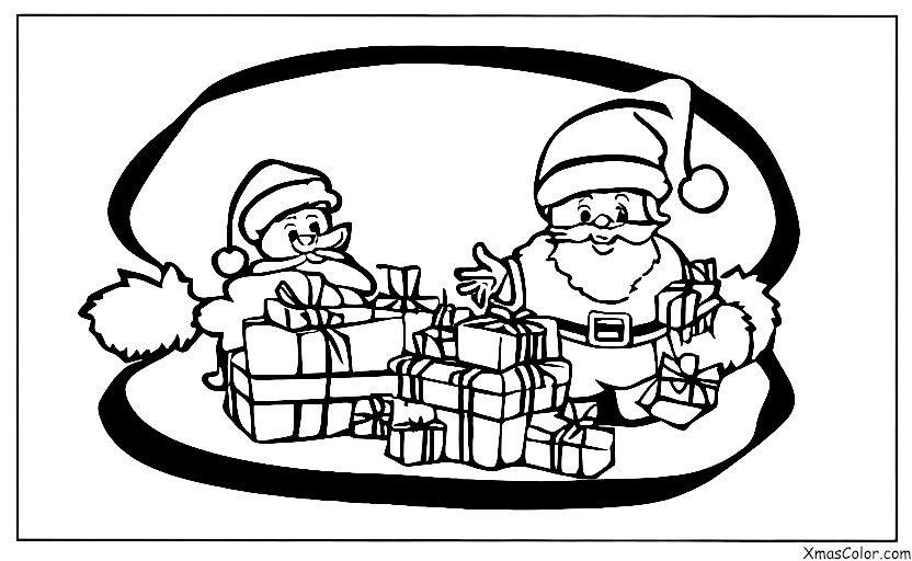 Noël / Cadeaux de Noël: Père Noël distribuant des cadeaux