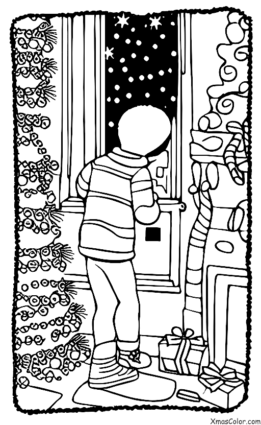 Noël / Cadeaux de Noël: Un garçon impatient d'attendre que Papa Noël descende par la cheminée