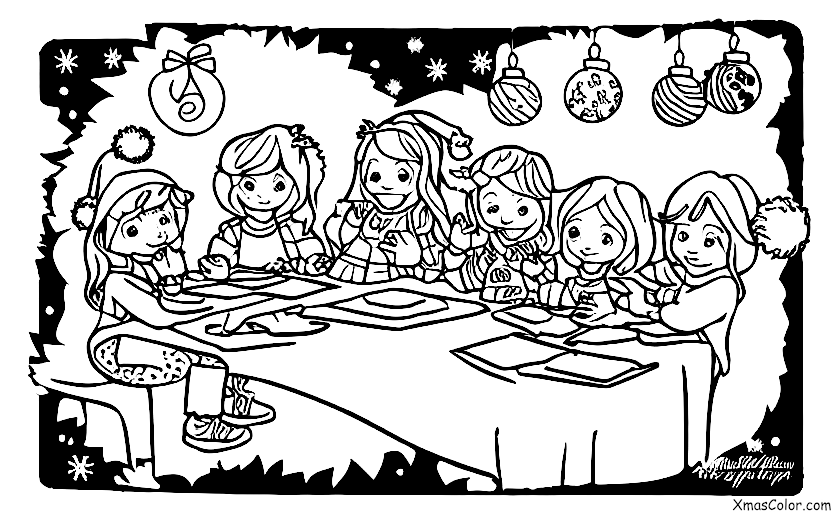 Noël / Cartes de Noël: Les enfants décorent une carte de Noël