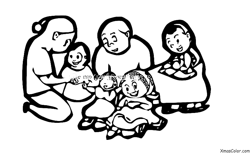 Noël / Cartes de Noël: Une famille en train de faire une carte de Noël ensemble