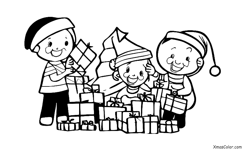 Noël / Ce que les gens font à Noël: Les enfants ouvrent des cadeaux le matin de Noël