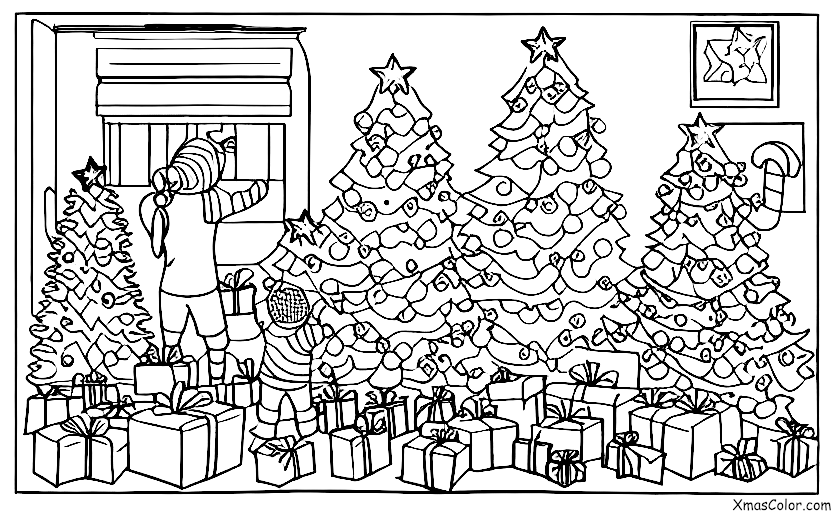 Noël / Ce que les gens font à Noël: Une famille qui décore son sapin de Noël