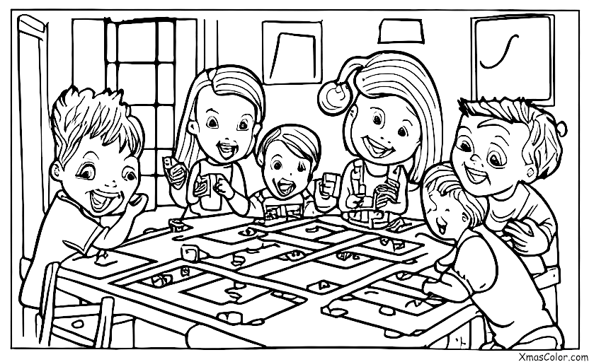 Noël / Ce que les gens font à Noël: Une famille qui joue aux jeux le soir de Noël