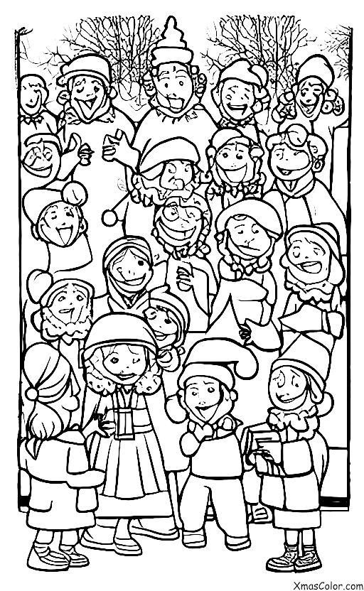 Noël / Chanteurs de Noël: Carolers chantant à Noël dans un parc public