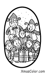 Noël / Chanteurs de Noël: Chanteurs de Noël chantant devant un sapin de Noël