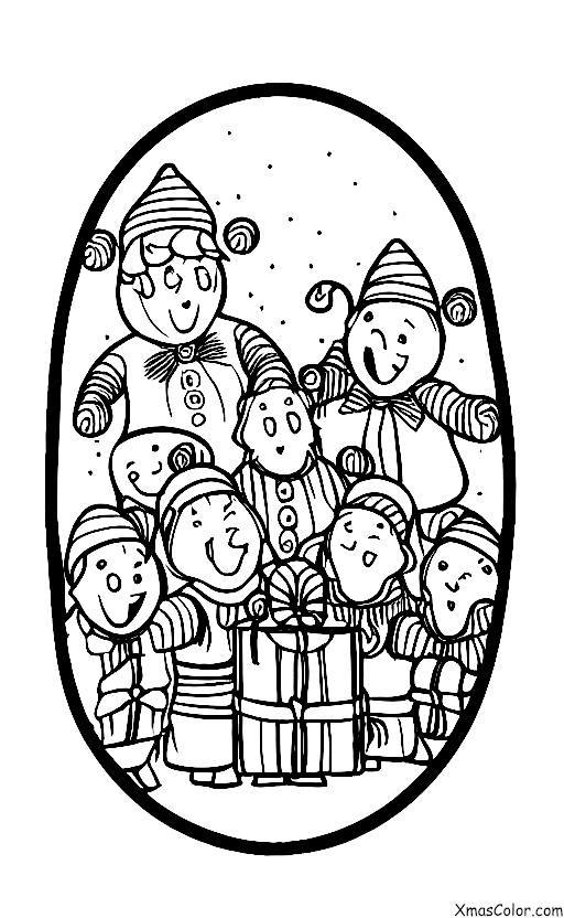 Noël / Chanteurs de Noël: Chanteurs de Noël chantant devant un sapin de Noël