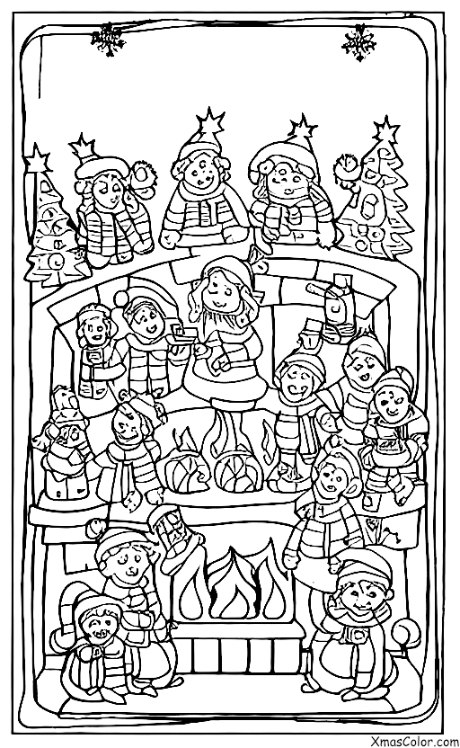 Noël / Chanteurs de Noël: Des chanteurs de Noël qui chantent devant une cheminée