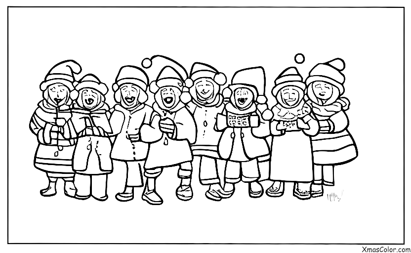 Noël / Chanteurs de Noël: Des choristes de Noël chantent dans la neige