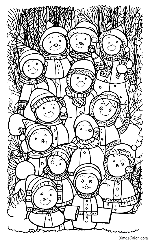 Noël / Chants de Noël: Chanteurs de Noël dans une forêt enneigée