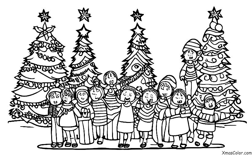 Noël / Chants de Noël: Les chanteurs de Noël chantent devant le sapin de Noël