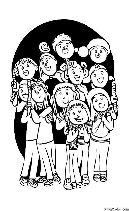 Noël / Chants de Noël: Un groupe d'adolescents qui chantent