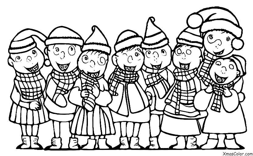 Noël / Chants de Noël: Un groupe de chanteurs de Noël chantant autour d'un sapin de Noël