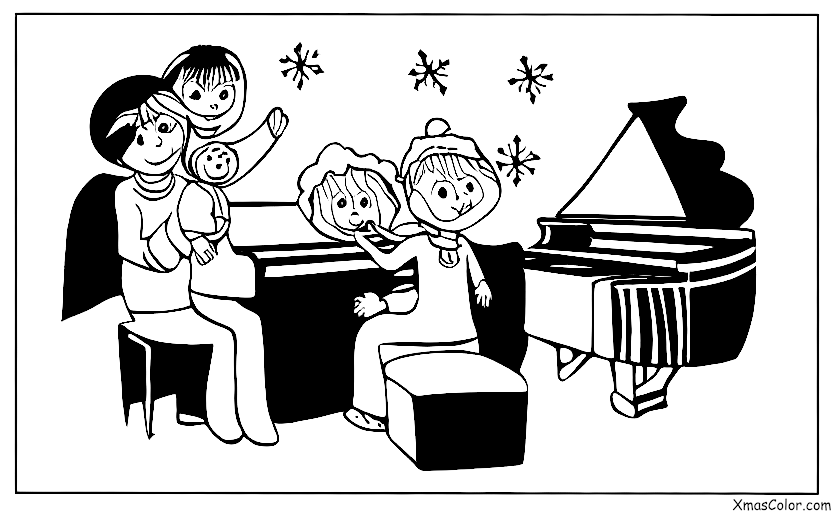 Noël / Chants de Noël: Une famille qui chante des cantiques de Noël autour du piano