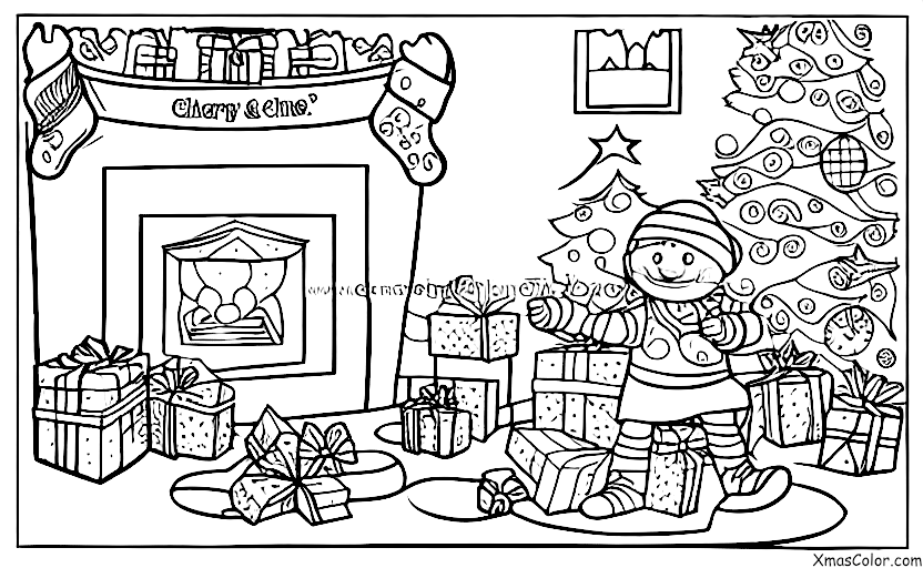 Noël / Cheminées: Papa Noël descendant la cheminée