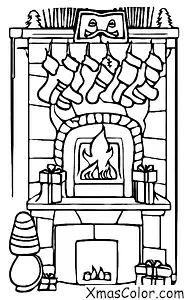 Noël / Cheminées: Une cheminée avec un feu rougeoyant
