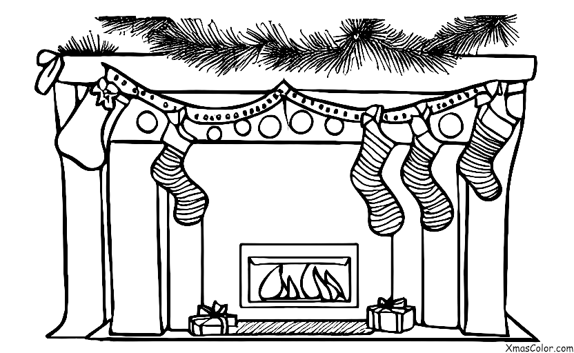 Noël / Cheminées: Une cheminée avec une hotte décorée pour Noël