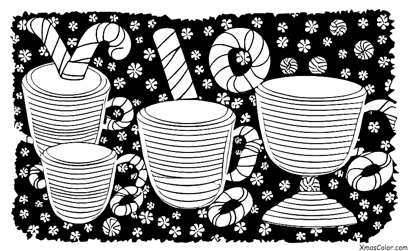 Noël / Chocolat chaud: Un mug de chocolat chaud avec une canne à sucre
