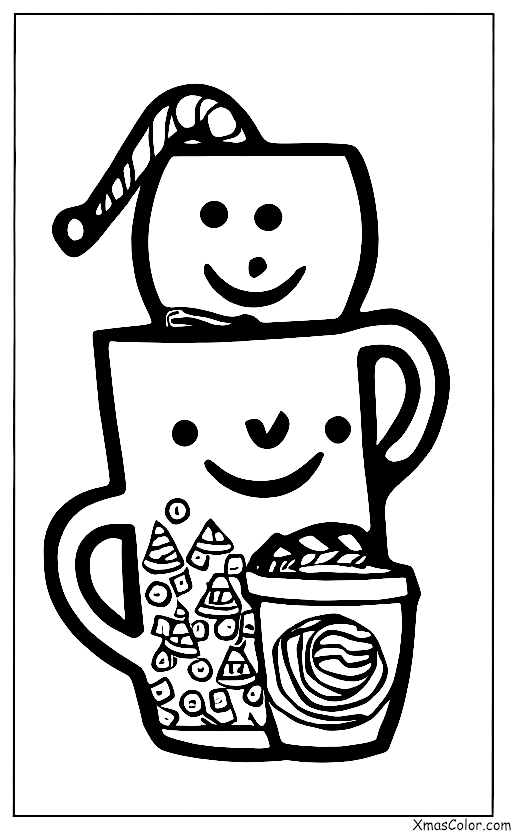 Noël / Chocolat chaud: Une tasse de chocolat chaud avec un bonhomme de neige