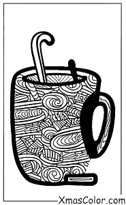 Noël / Chocolat chaud: Une tasse de chocolat chaud avec une canne à sucre